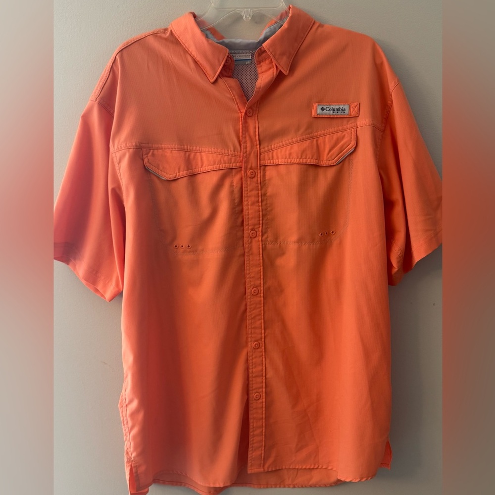Columbia Men’s Large PFG Vented Omni Shade Lightweight Fishing Shirt In Peach